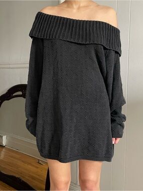 Off-Shoulder Black Women's Sweater Dress